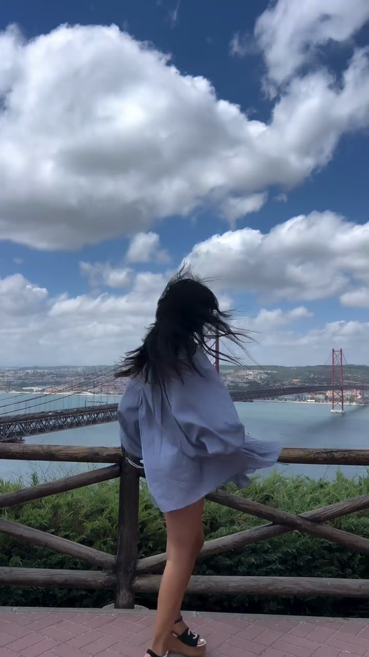 Light Blue Puff - Sleeve Mini Dress