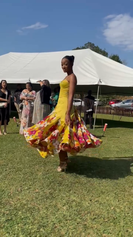 Yellow Floral - Print Midi Dress