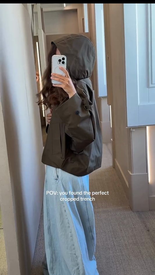 Olive Green Hooded Cropped Trench Coat