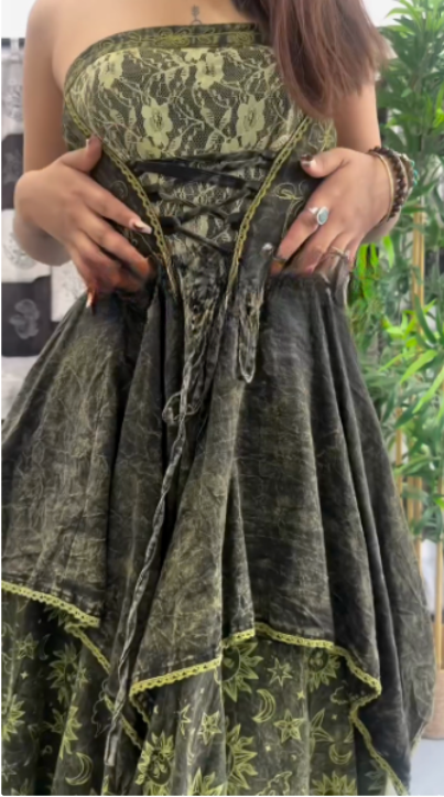 Lace - Up Corset Dress with Celestial Motifs