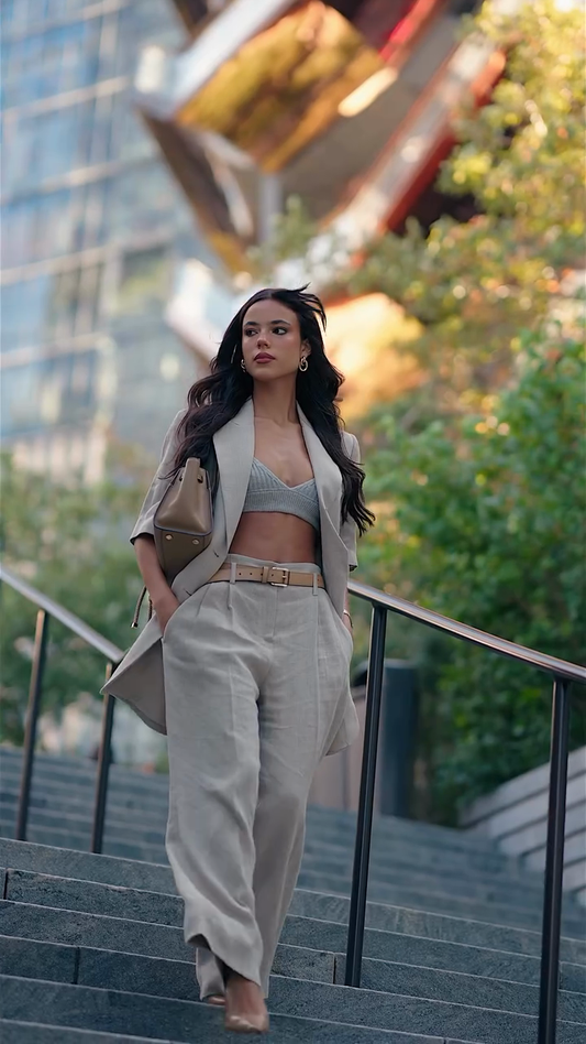 Beige three-piece suit (including cropped top)