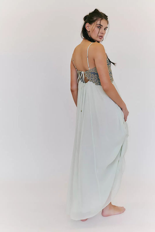 Backless Embroidered Maxi Dress