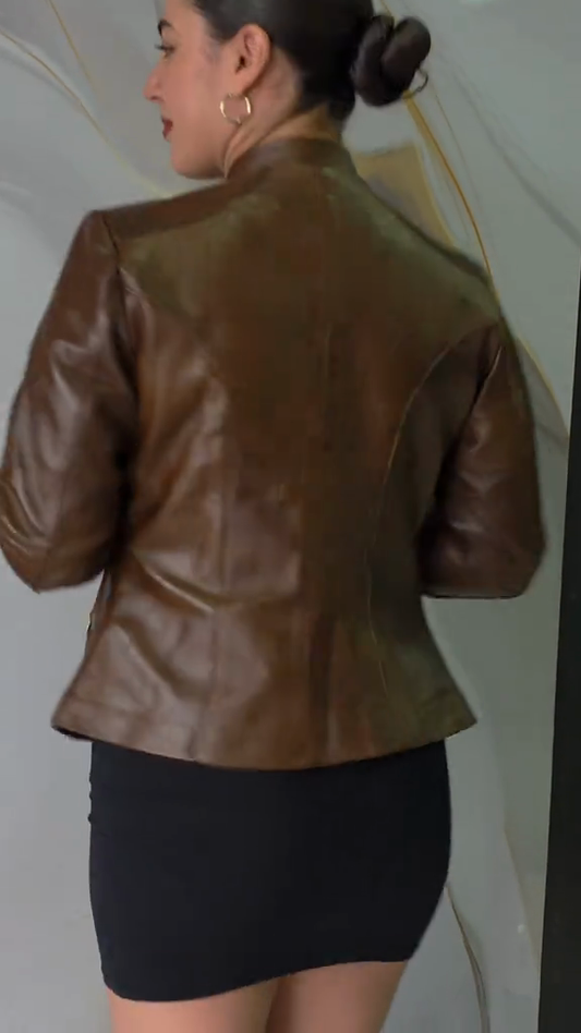 Brown Leather Moto Jacket