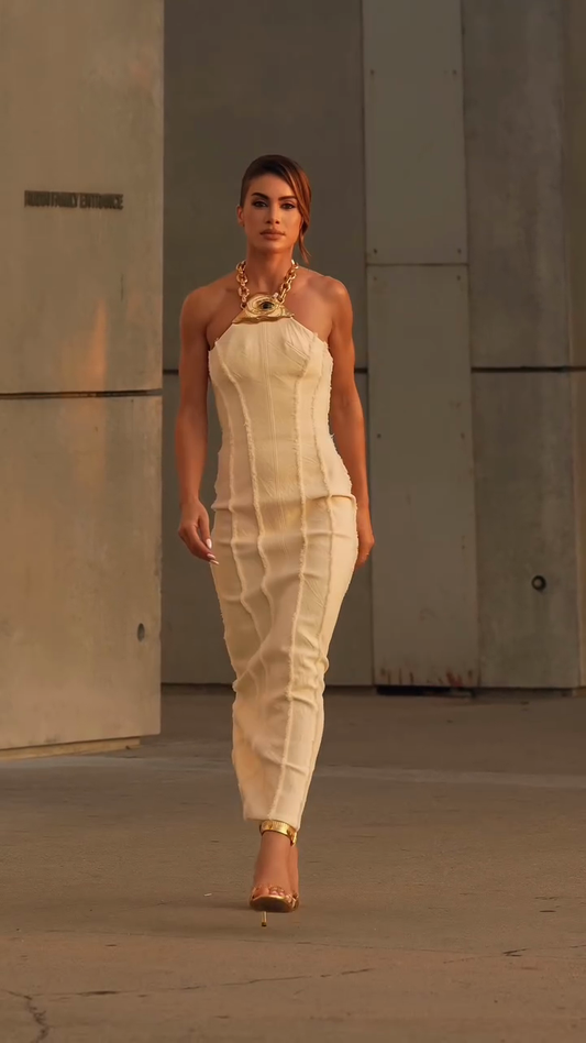 Beige Halter - Neck Maxi Dress