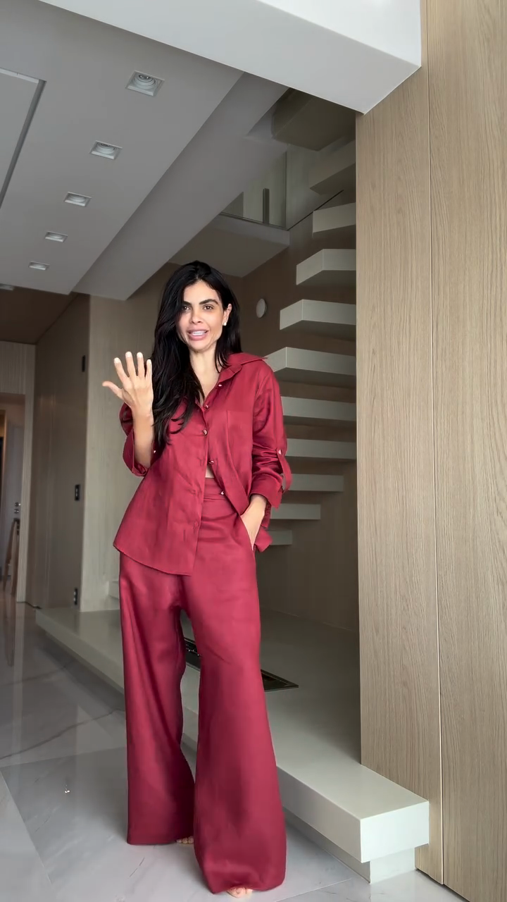 Burgundy Linen Two - Piece Set