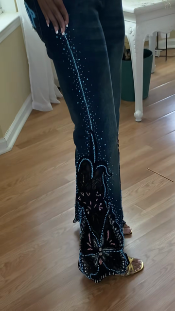 Black Embellished Flare Denim Jeans