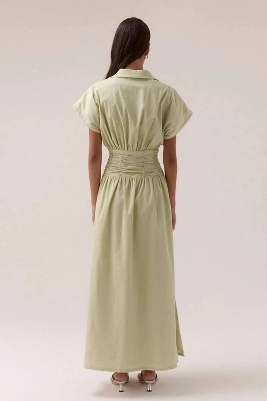 Pleated waist maxi shirt dress