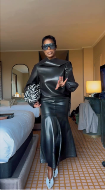 Dramatic Collar Faux Leather Maxi Dress