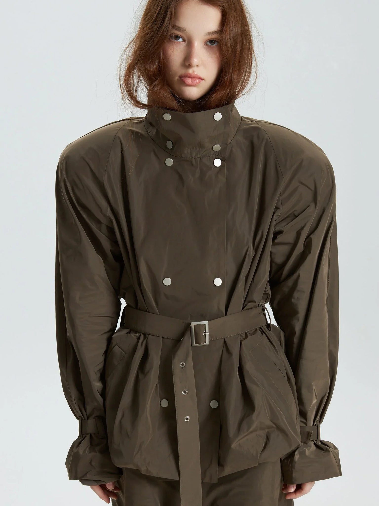 Olive Green Belted Trench Coat