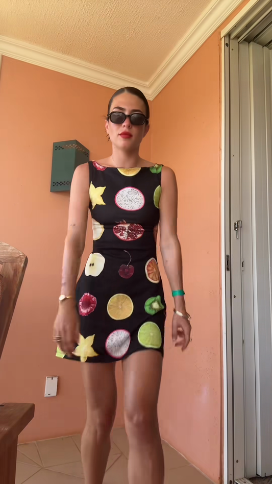 Black Fruit - Print Mini Dress