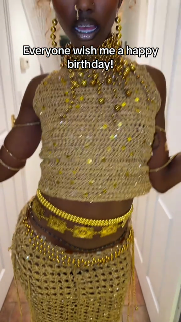 Gold Crochet Two  Piece Set