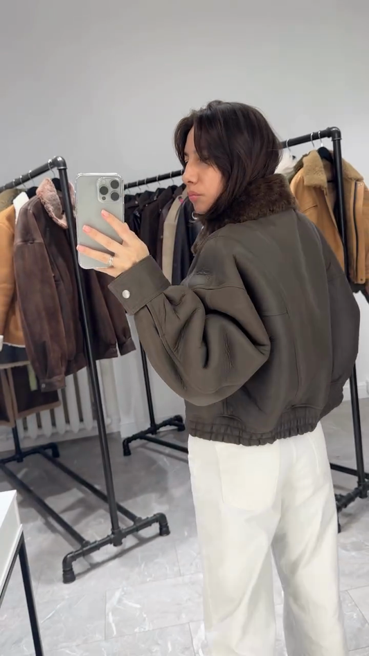 Brown Shearling Collar Leather Jacket