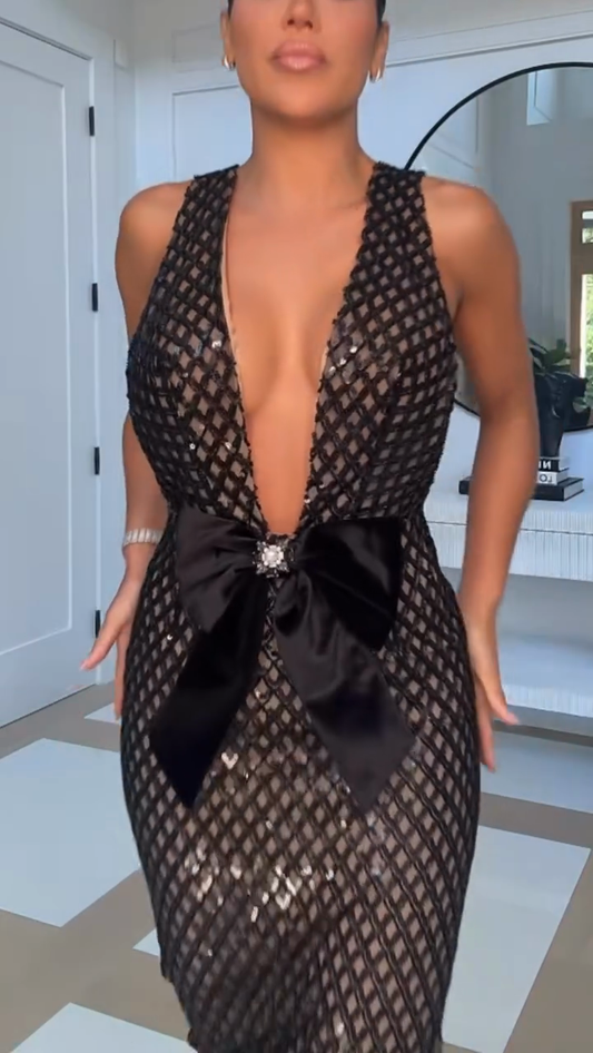 Mesh V  Neck Maxi Dress