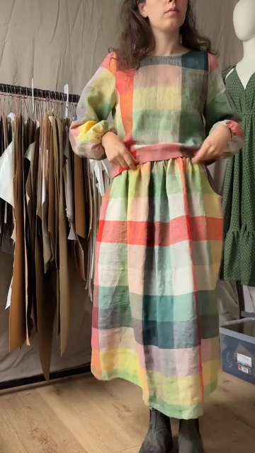 Linen Colorblock Long Sleeve Top and Midi Dress Set