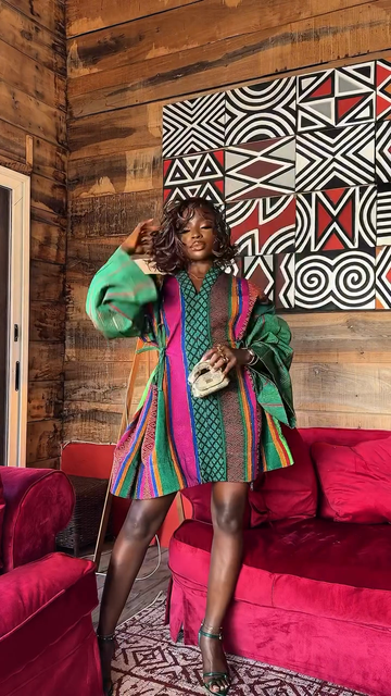 Colorful Striped and Patterned Short Dress with Wide Sleeves