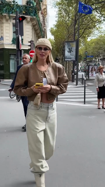 Brown cropped leather jacket