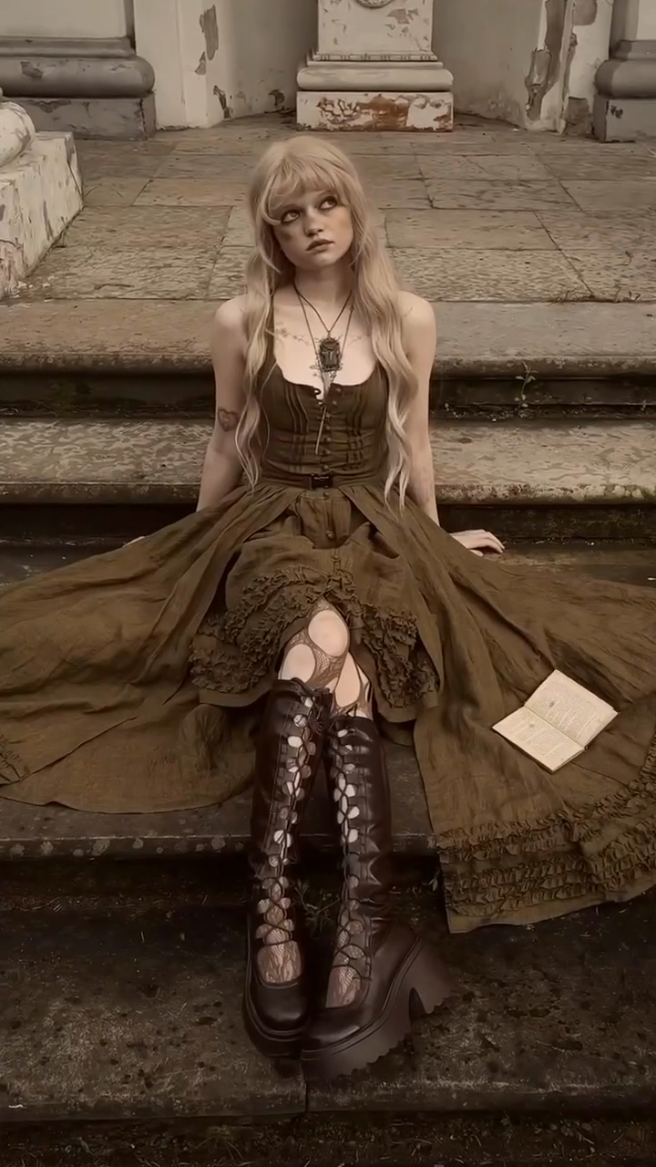 Olive Green Gothic Corset Dress