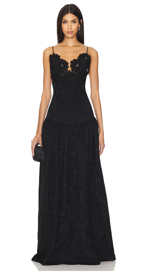 Black Satin Gown with Lace Cut