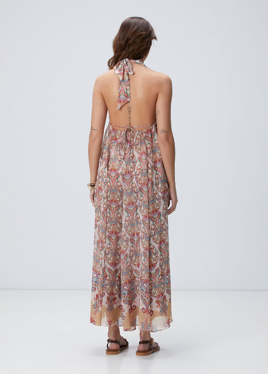 Printed Halter Neck Maxi Dress