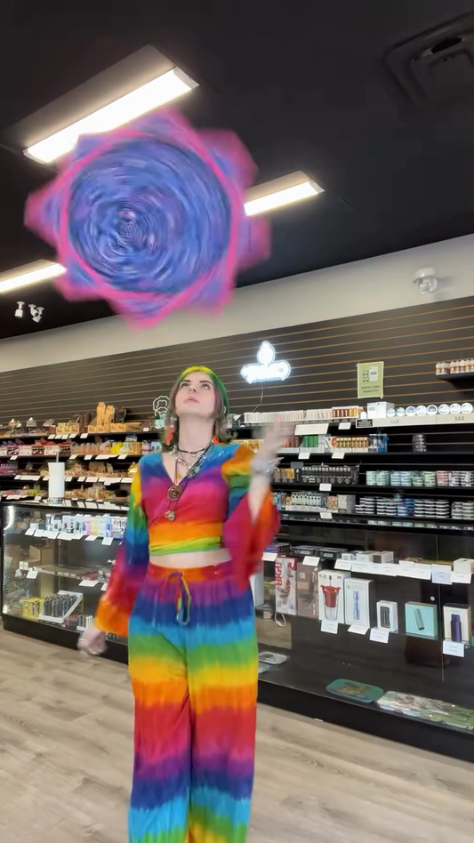 Rainbow Tie - Dye Bell - Sleeve Crop Top & Wide - Leg Pants Set