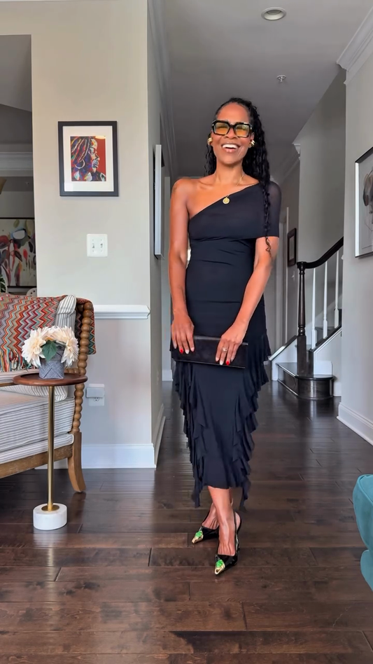 One - shoulder Ruffled Midi Dress