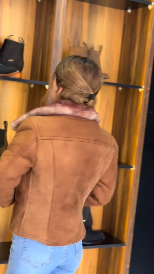 Brown Faux Suede Jacket with Faux Fur Collar