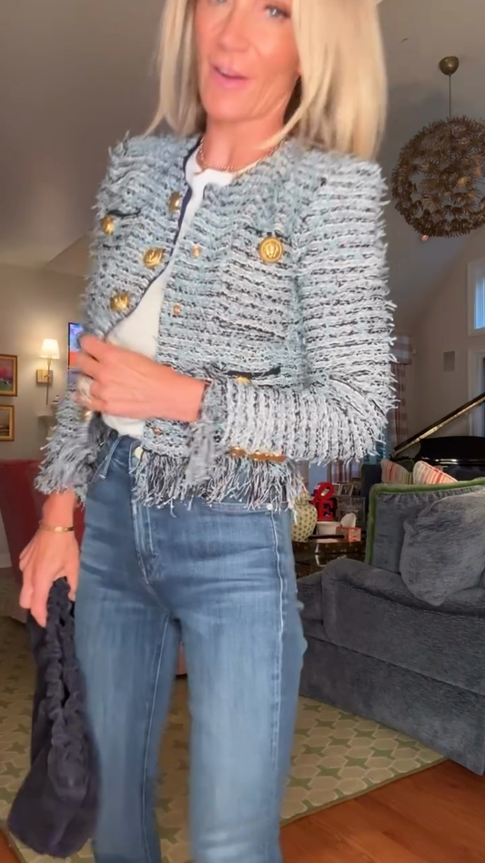 Grey Tweed Fringe - Trimmed Jacket