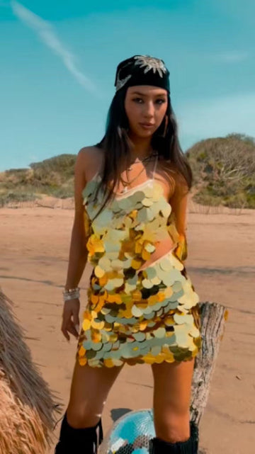 Gold Sequin Spaghetti Strap Mini Dress