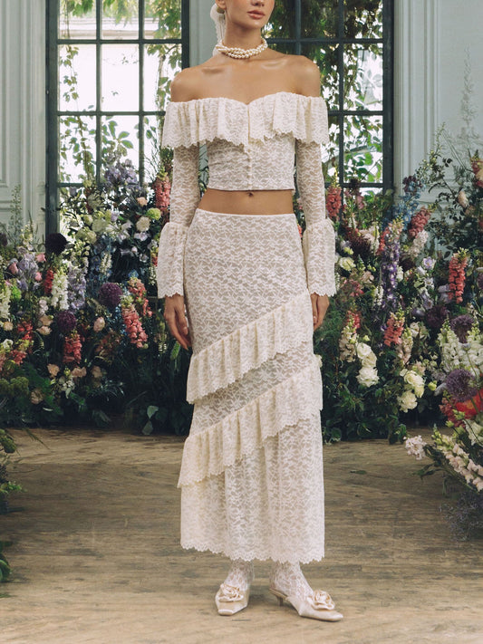 Lace Off - Shoulder Two - Piece Bridal Set