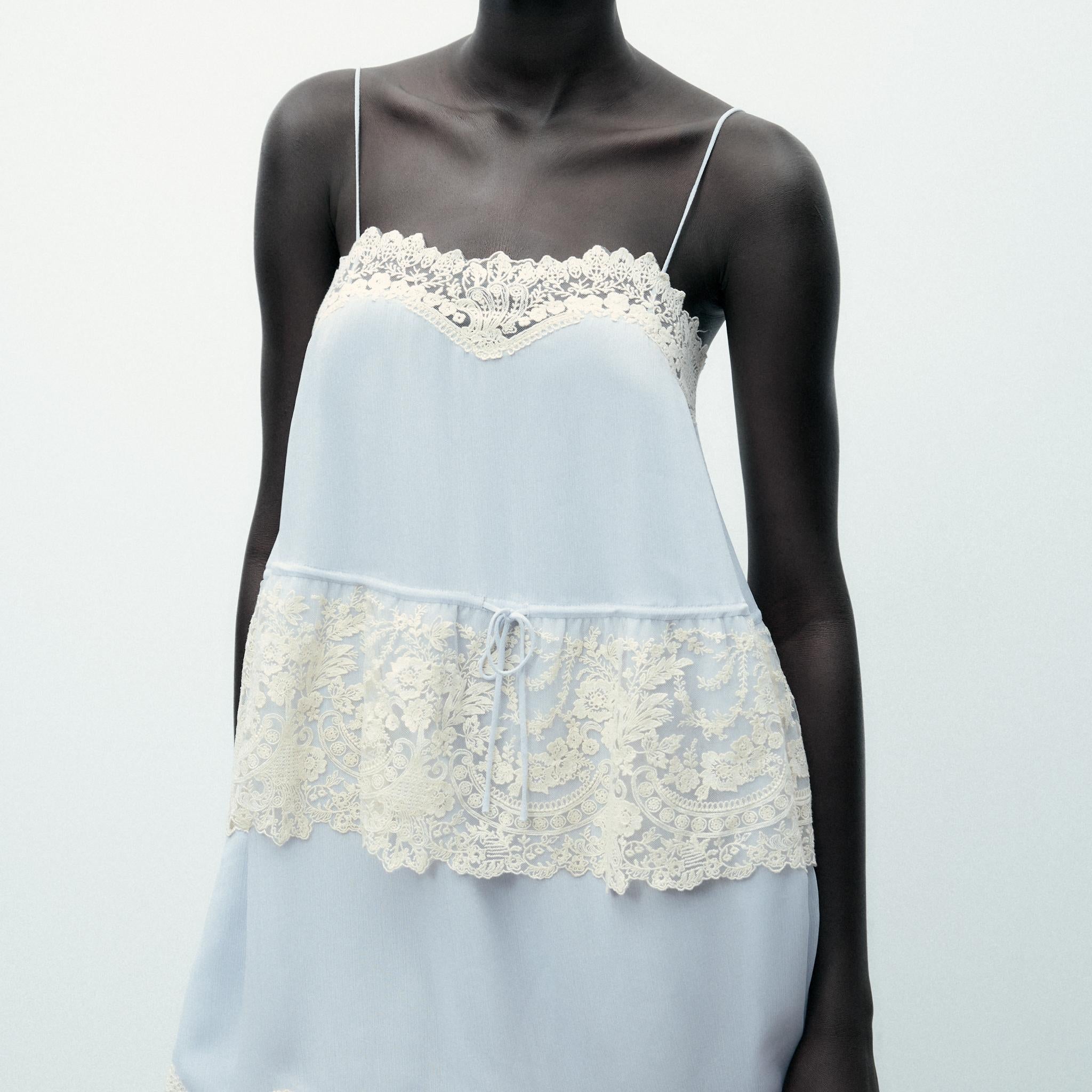 Cream Lace Trim Light Blue Multi-Layer Dress