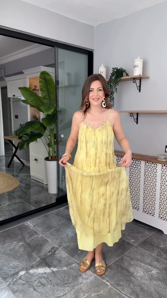 Halter Maxi Dress with Circular Embellishments