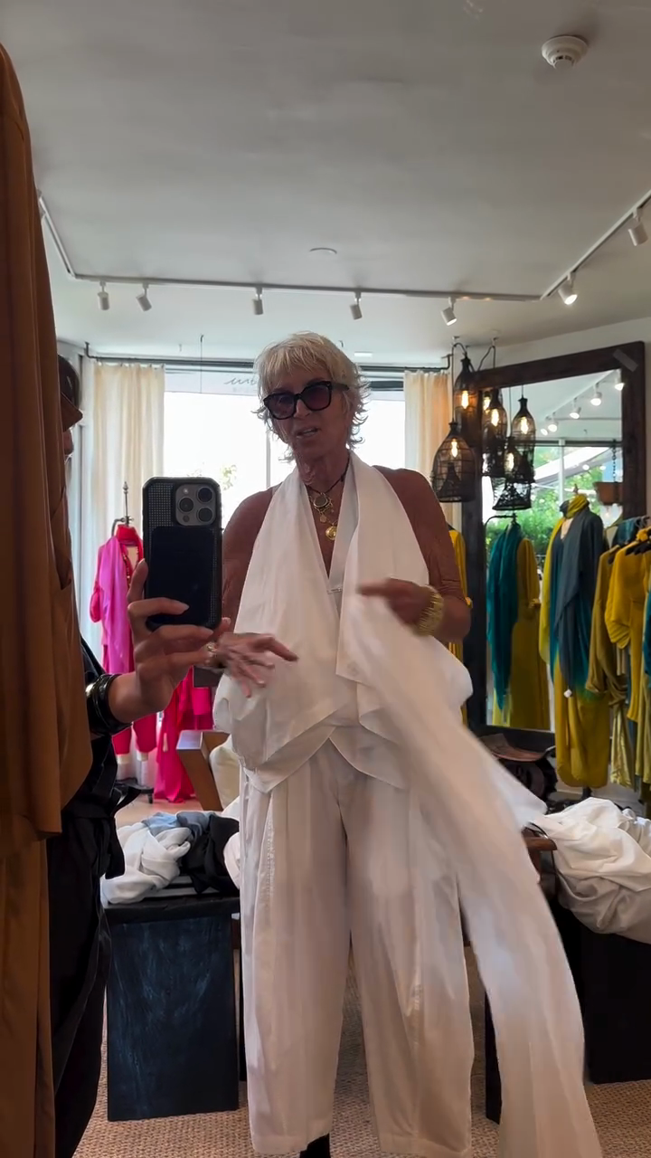 White Halter - Neck Wrap Top and Wide - Leg Pants Set