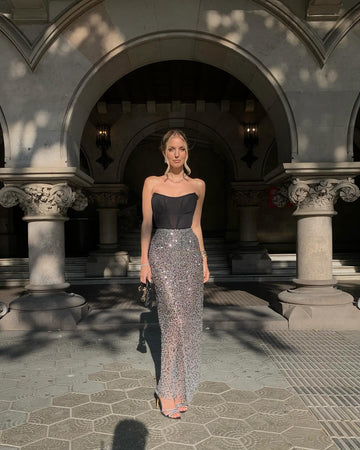 Black Corset Top with Sequin Maxi Dress