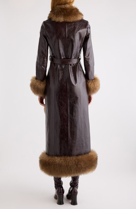 Brown Fur - Trimmed Leather Coat