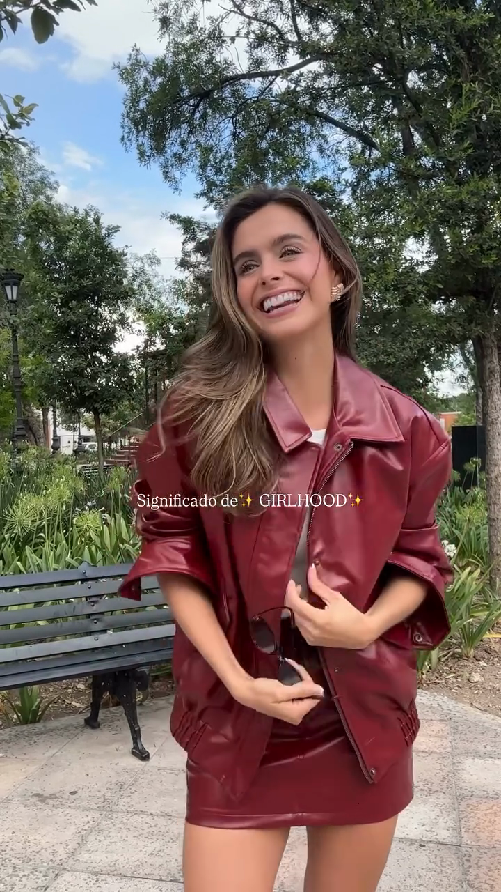 Burgundy Faux Leather Jacket & Skirt Set