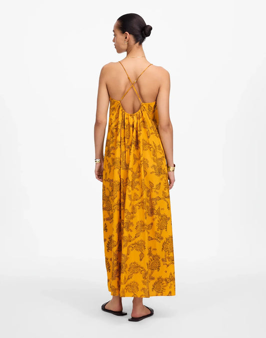 Yellow Floral Print Spaghetti Strap Maxi Dress