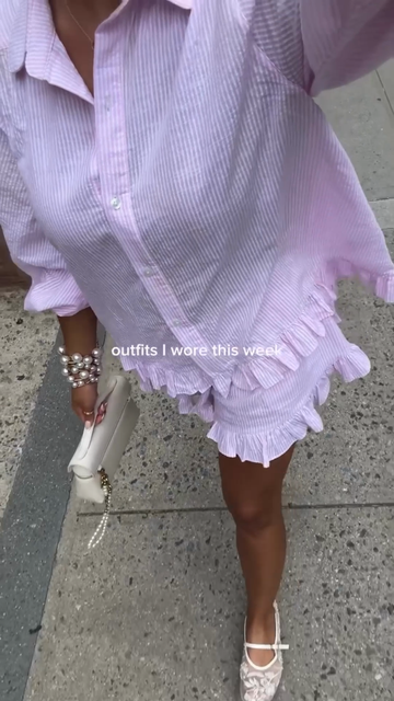 Lavender Striped Ruffle Shirt & Shorts Set