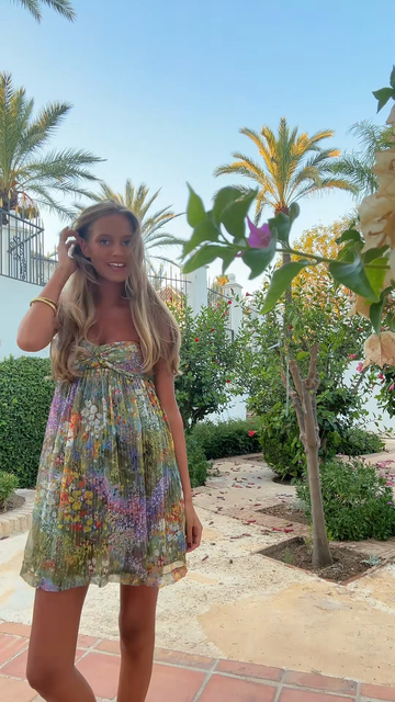 Multicolored Floral Print Strapless Mini Dress