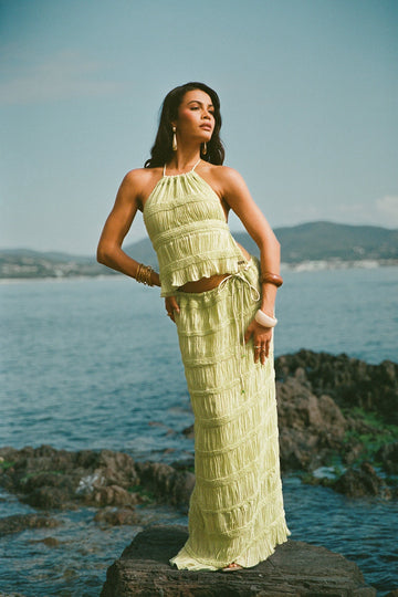 Lime Green Crochet Camisole Top and Maxi Skirt Set