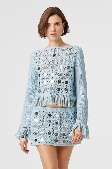 Light Blue Crochet Mirror - Embellished Two - Piece Set