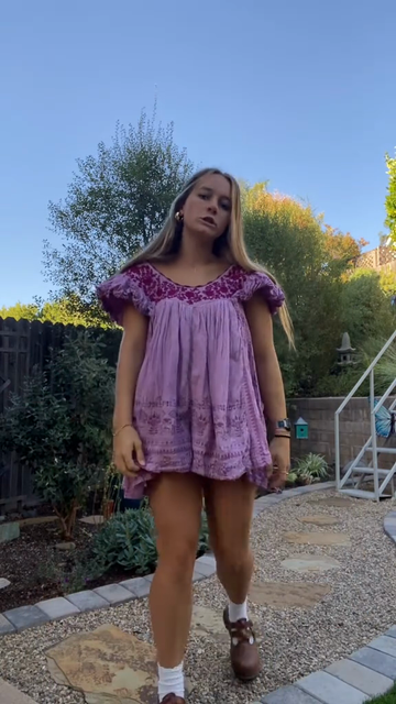 Purple Embroidered Babydoll Dress