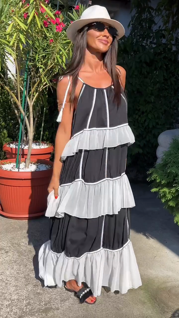 Black and White Tiered Maxi Dress