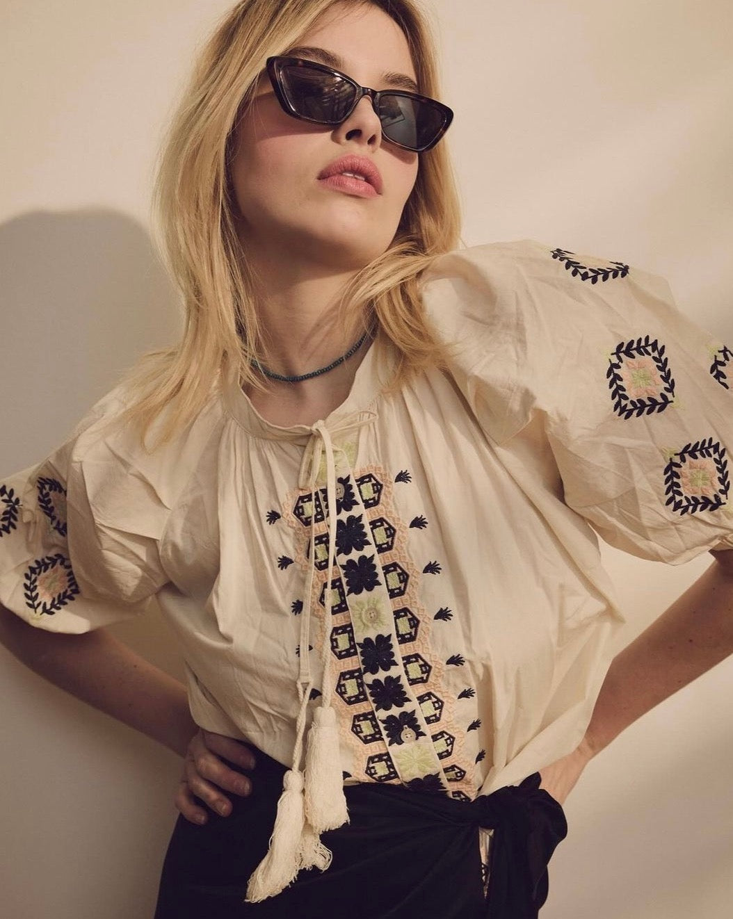 White Embroidered Tassel Cardigan