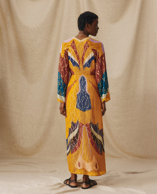 Colorful Patterned V - Neck Maxi Dress