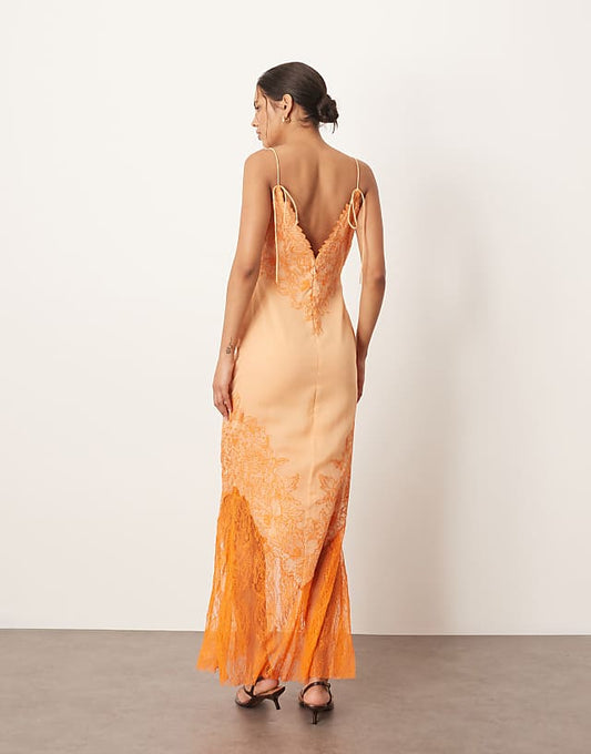 Orange - Hued Embroidered Slip Dress