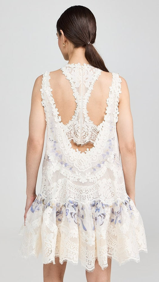 White Floral - Lace Sleeveless Mini Dress