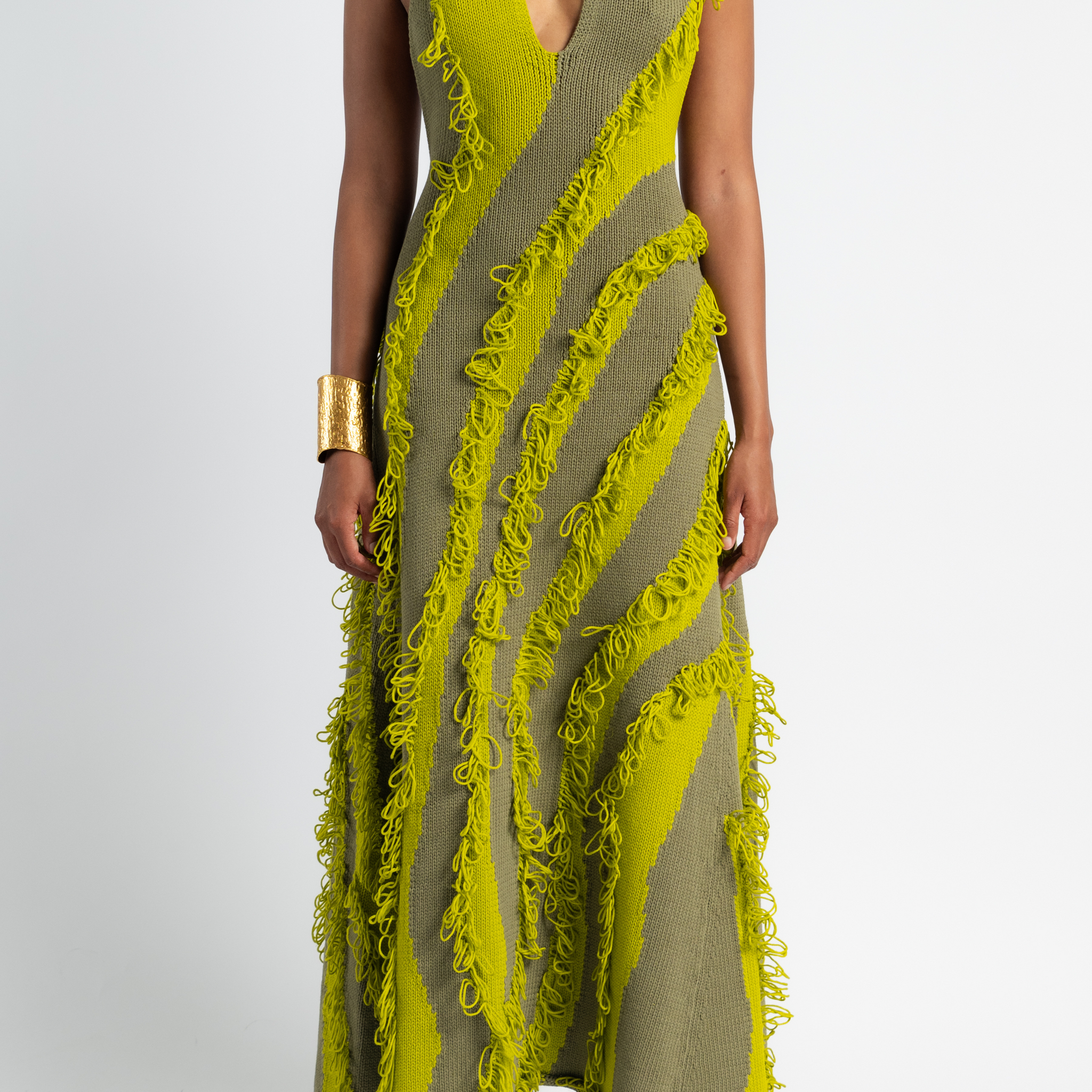 Halter - Neck Fringed Maxi Dress