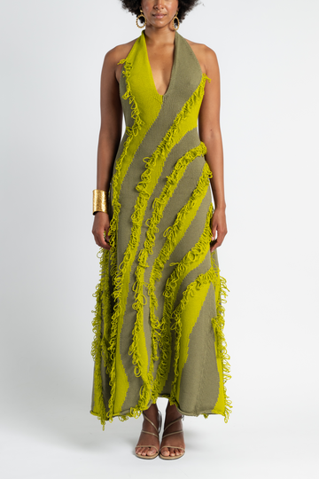 Halter - Neck Fringed Maxi Dress