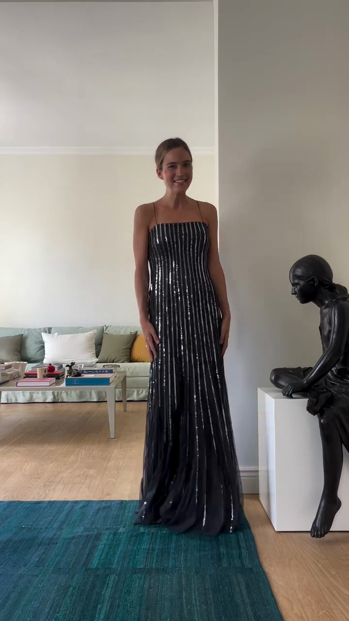 Black Sequined Striped Strappy Maxi Dress