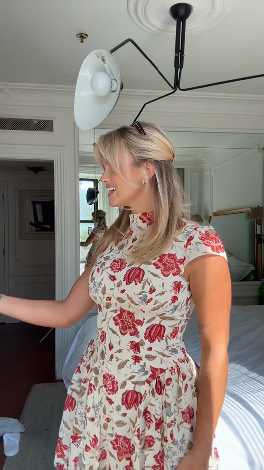 Floral High - Neck Midi Dress